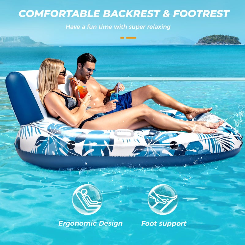 JCLEAL Pool Float Lounger Adult Inflatable Pool Floaties Rafts for 2 Person Extra Large Recliner Tanning Lounge Chair Water Floaty with Backrest Footrest Cup Holder for Party River Beach Lake Vacation - Image 3