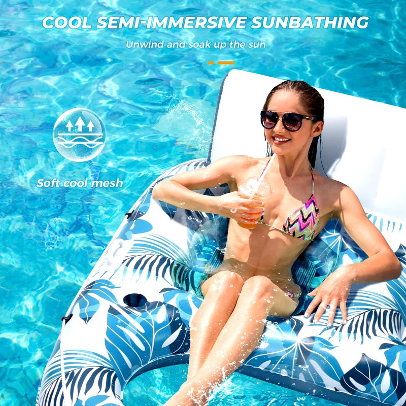 JCLEAL Pool Float Lounger Adult Inflatable Pool Floaties Rafts for 2 Person Extra Large Recliner Tanning Lounge Chair Water Floaty with Backrest Footrest Cup Holder for Party River Beach Lake Vacation - Image 4
