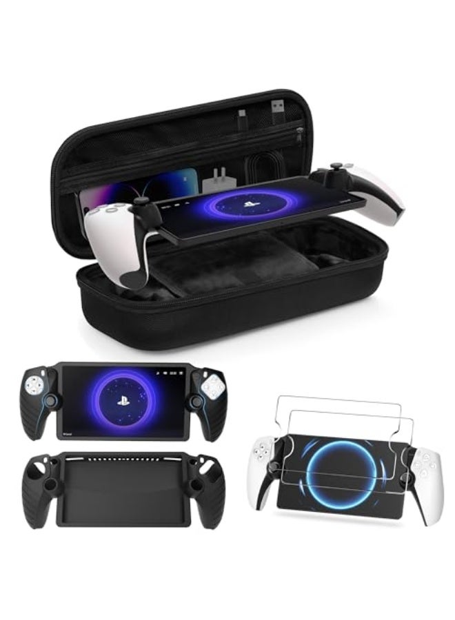 جوسيردا® 3 في 1 حزمة الإكسسوارات لبوابة بلاي ستيشن, إيفا حمل القضية لبوابة PS5, غطاء حماية السيليكون الناعم, 2 حزمة حامي الشاشة, إكسسوارات لجهاز التحكم بلاي ستيشن, أسود - Image 1