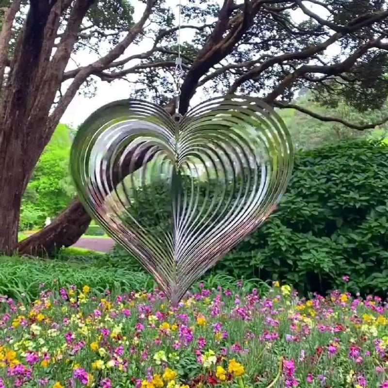XIGSTA Wind Spinner 12 inch Big Size Silver Heart| Home Crafts Wind Decor| 3D Mirror Stainless Steel Wind Sculpture| Bedroom Living Room Window Corridor Yard Garden Decoration - Image 4