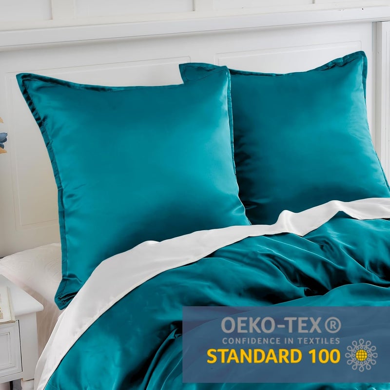 Vielit Satin Pillowcase 60 x 60 cm, Soft Similar to Silk Pillowcase 60 x 60 cm, Premiun Pillowcase 60 x 60 cm Pillowcases 60 x 60 cm Cushion Cover Blue Green for Hair and Skin Eco Certificate with Zip - Image 3