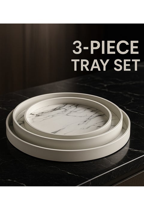 3 pieces of circular marble melamine trays