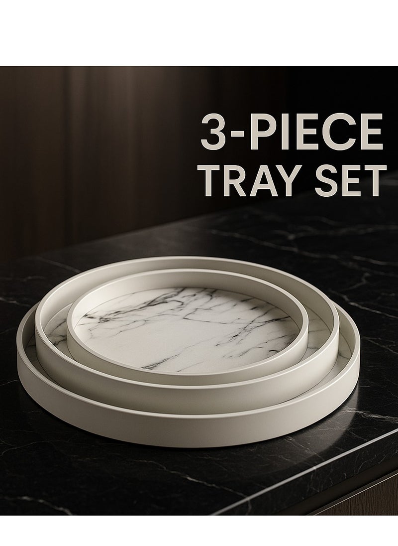 ALMUFARREJ 3 pieces of circular marble melamine trays  - Image 1