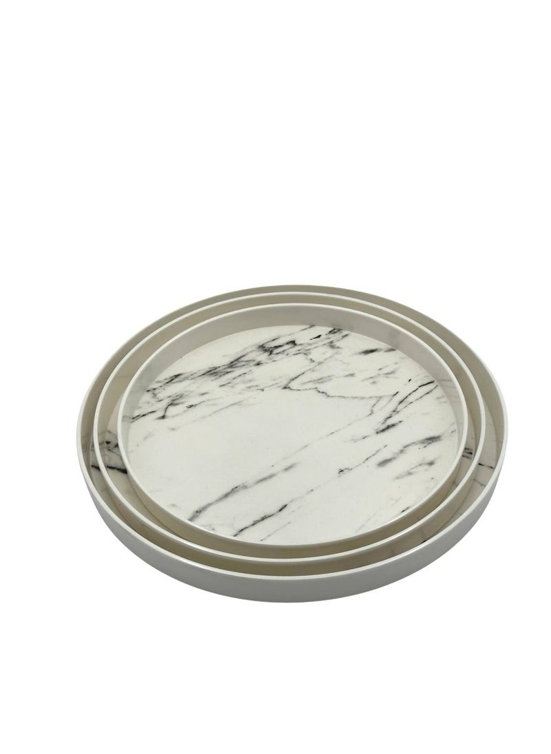 ALMUFARREJ 3 pieces of circular marble melamine trays  - Image 4