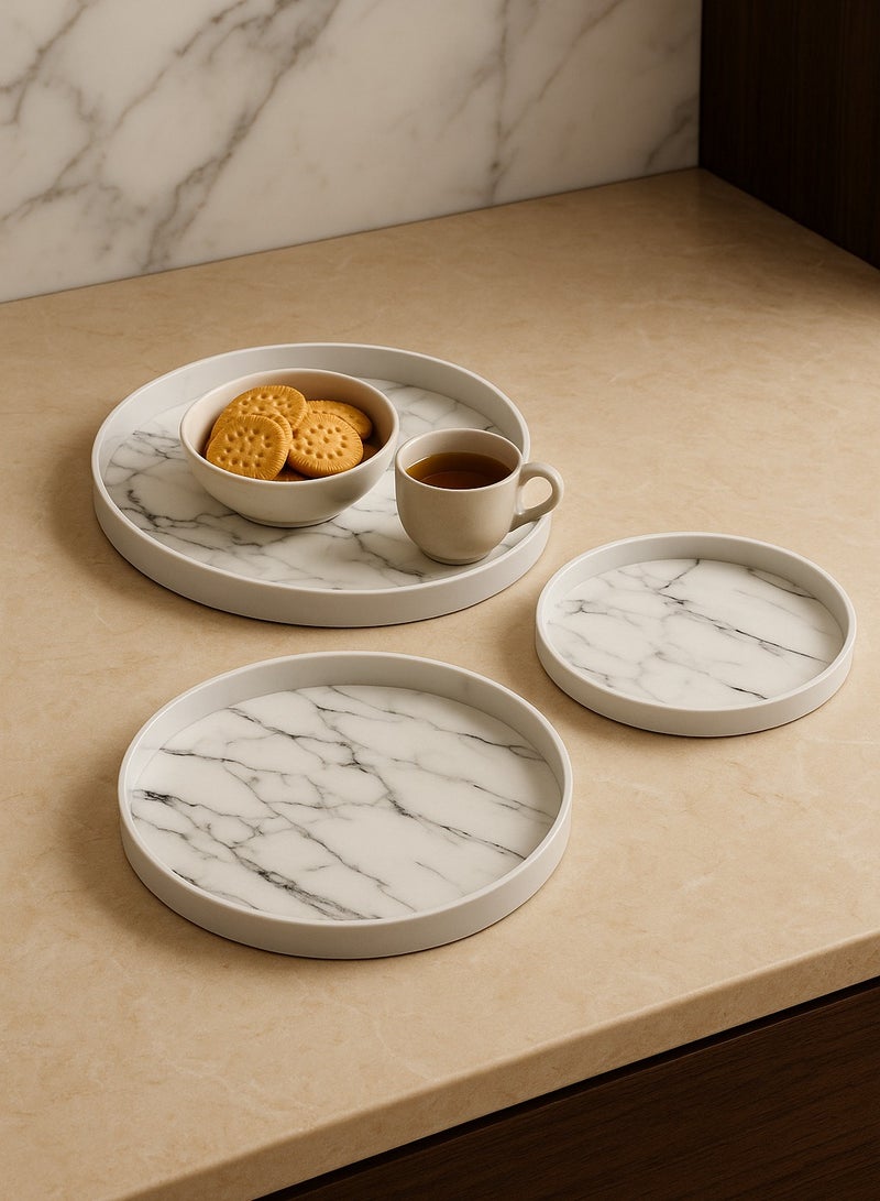 المفرج 3 قطع صواني من الميلامين الرخامي دائرية الشكل - Image 1