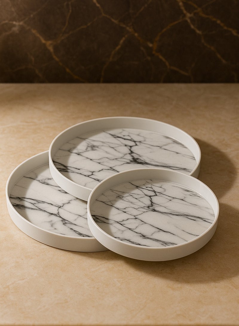 المفرج 3 قطع صواني من الميلامين الرخامي دائرية الشكل - Image 2