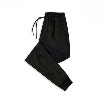 Casual Trousers Mens Thin Loose plus size Sports Pants Spring and Autumn High-end Trendy Brand Knitted Straight Pants Men Solid color casual pants black