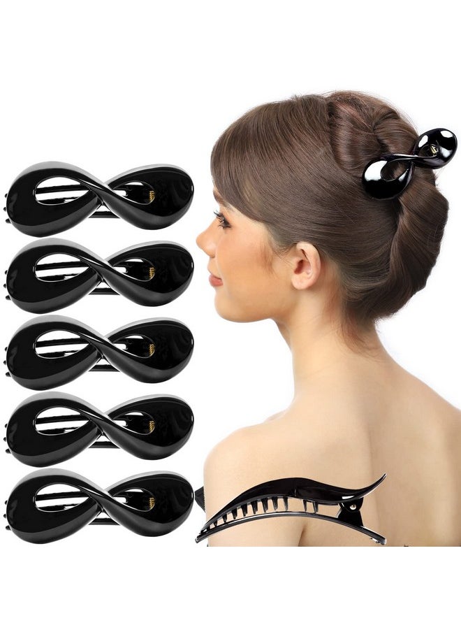 RC ROCHE ORNAMENT 6 Pcs Womens Infinity Side Slide In Jaw Claw Clamp Plastic Barrettes Accessories Girls Ladies Strong Hold No Slip Grip Clips Medium Black  - Image 1