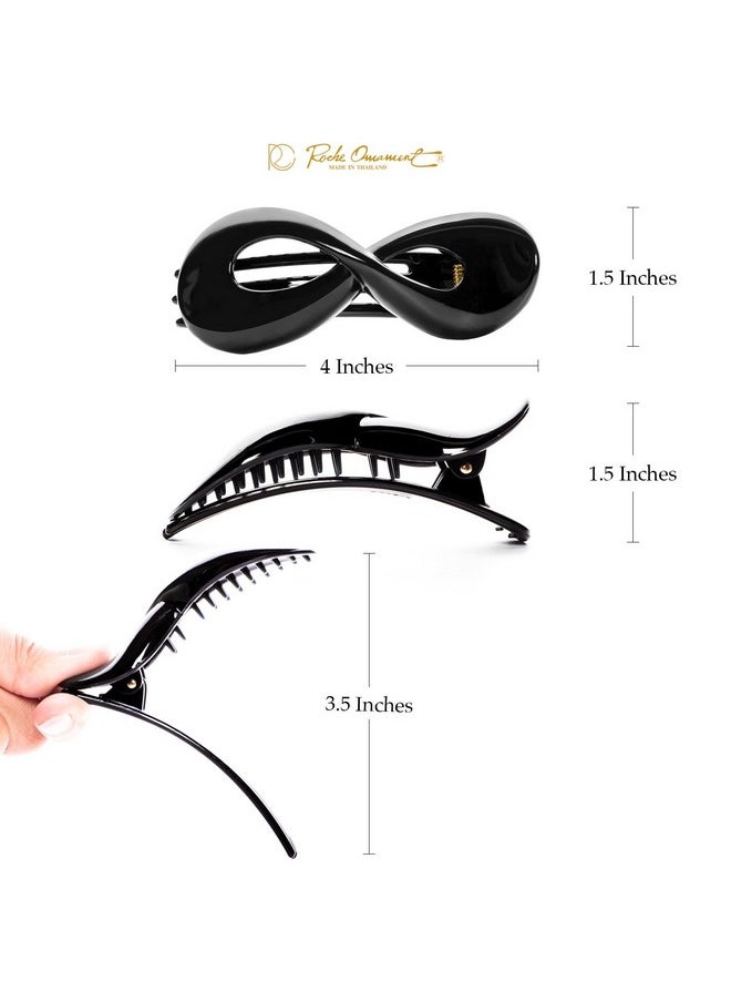 RC ROCHE ORNAMENT 6 Pcs Womens Infinity Side Slide In Jaw Claw Clamp Plastic Barrettes Accessories Girls Ladies Strong Hold No Slip Grip Clips Medium Black  - Image 4