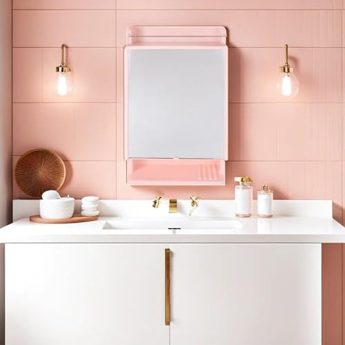 CIPLA PLAST Rich Look Bathroom Cabinet with Mirror | Storage Organiser | Strong Plastic Bathroom Shelves Wall Mounted | Bathroom Accessories| Mirror Cabinet- (Made in India) (Pink) - Image 2
