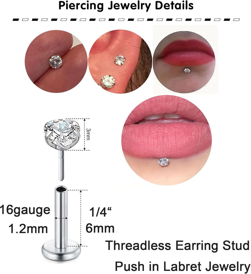 QWALIT 16G Clear Lip Rings Studs Plastic Medusa Labret Piercing Jewelry Push in Cartilage Earring Tragus Earrings Threadless Helix Piercing Jewelry Helix Earrings 6mm 8mm 10mm - Image 2