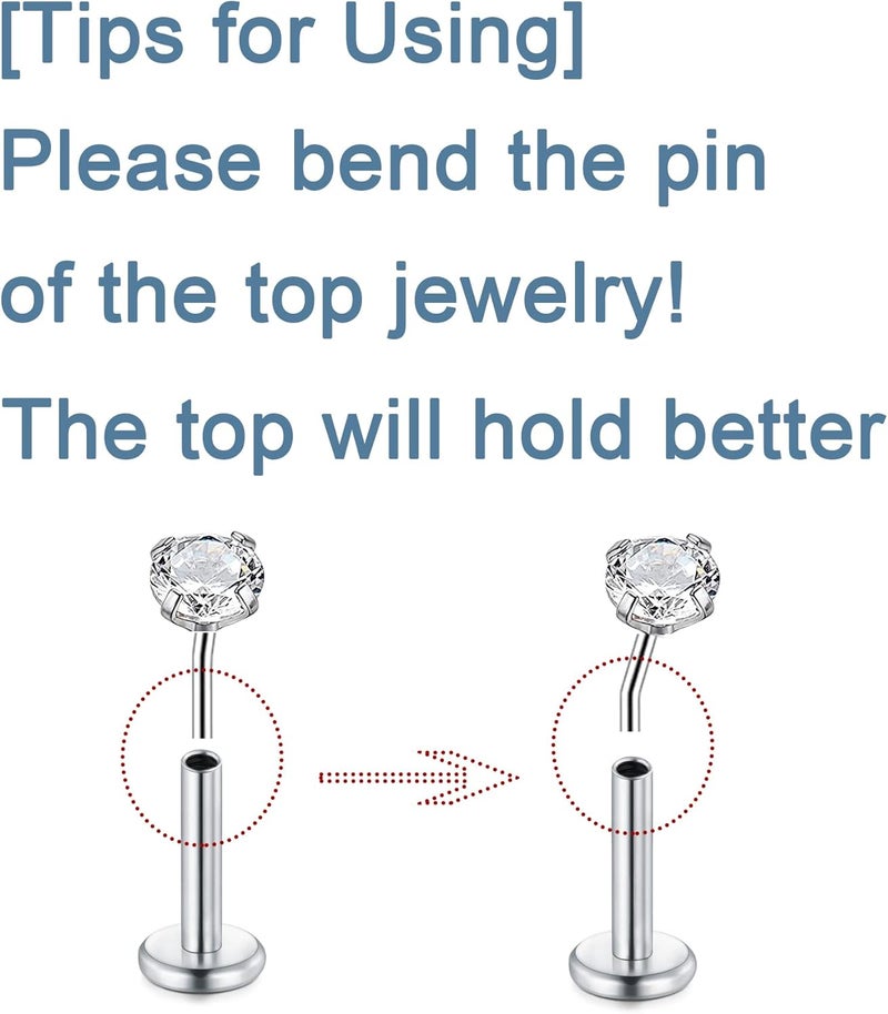 QWALIT 16G Clear Lip Rings Studs Plastic Medusa Labret Piercing Jewelry Push in Cartilage Earring Tragus Earrings Threadless Helix Piercing Jewelry Helix Earrings 6mm 8mm 10mm - Image 5