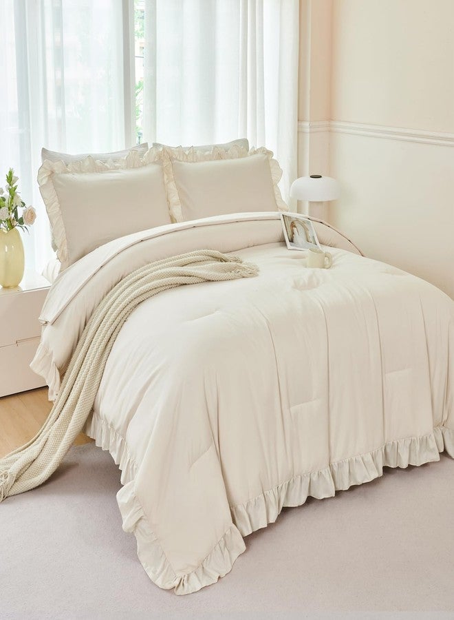 ANGIYUIN 5 Pieces Camel Twin Size Comforter Set for Kids Girls Ruffled Bedding Set Boho Farmhouse Bed Sets Shabby Fluffy Elegance Bed in A Bag with Sheets(Camel Twin) - Image 3