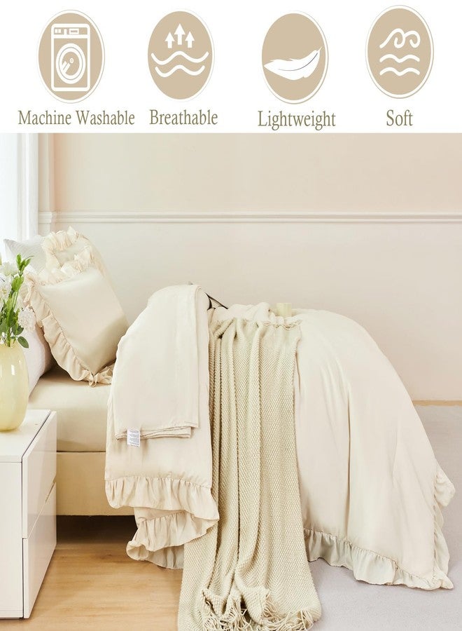 ANGIYUIN 5 Pieces Camel Twin Size Comforter Set for Kids Girls Ruffled Bedding Set Boho Farmhouse Bed Sets Shabby Fluffy Elegance Bed in A Bag with Sheets(Camel Twin) - Image 5
