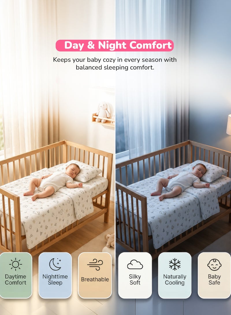 BAYBEE 110X90CM Baby Tencel Quilt Blanket for Baby with Pillow, Ultra Soft Breathable Baby Blanket for Boys Girls | Thin Baby Bed with Pillow | Infant Toddler Newborn Receiving Blankets for Crib Stroller | Baby Bedding Set for New Born Babies - C - Image 4