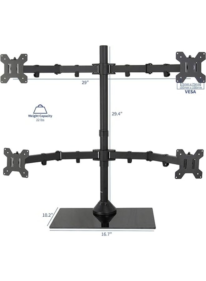 Adjustable Quad Monitor Desk Stand for 4 Screens up to 27 Inch Free Standing Monitor Mount with Stable Base for Office and Workstations - Image 5