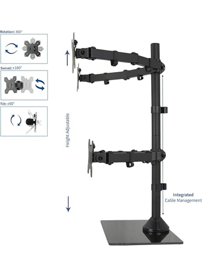 Adjustable Quad Monitor Desk Stand for 4 Screens up to 27 Inch Free Standing Monitor Mount with Stable Base for Office and Workstations - Image 4