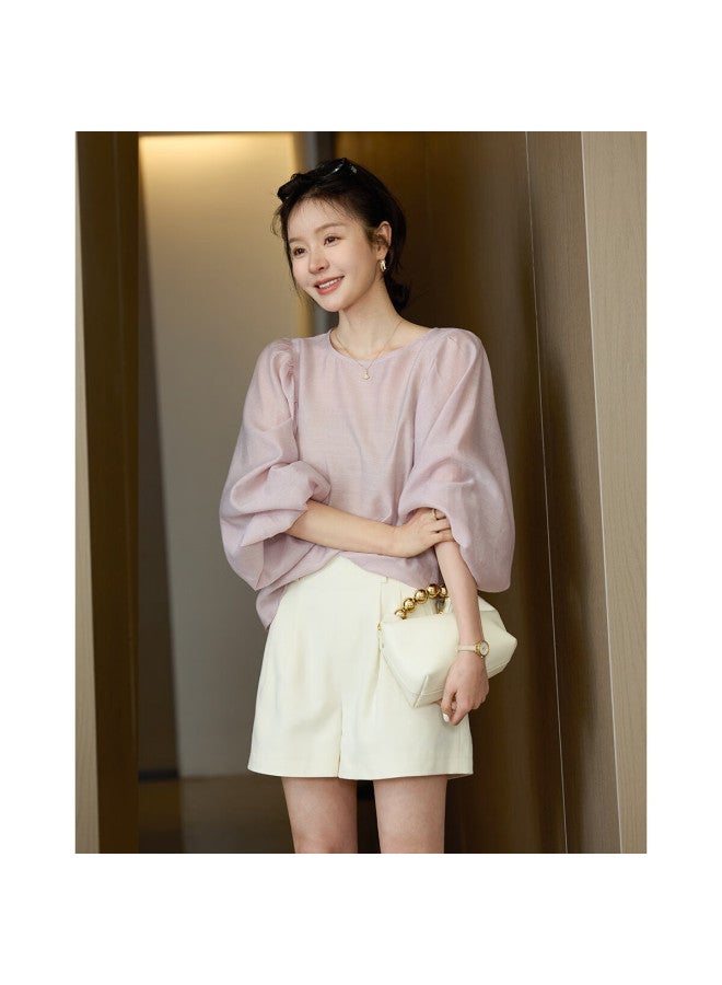 Mt Spring Korean Style Light And Thin Round Neck Batwing Sleeve Loose Fit Shirt, Good For Hiding Flesh, Easy To Match Women's Blouse - Image 5