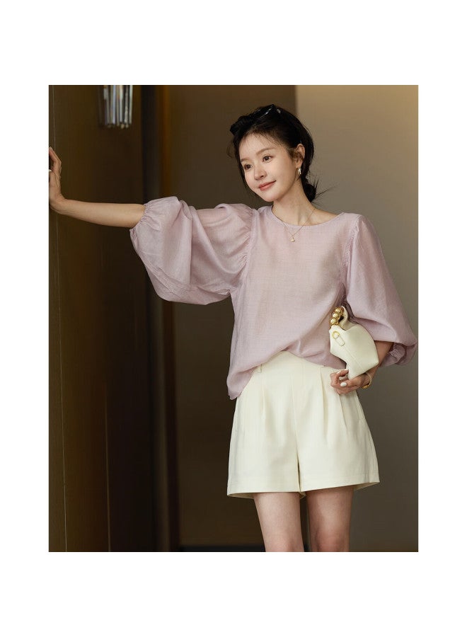 Mt Spring Korean Style Light And Thin Round Neck Batwing Sleeve Loose Fit Shirt, Good For Hiding Flesh, Easy To Match Women's Blouse - Image 4
