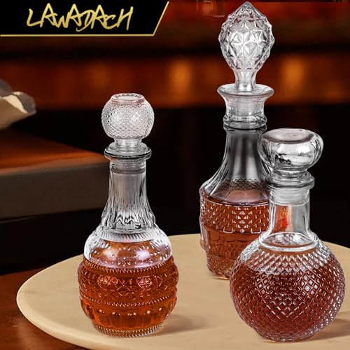 LAWADACH Liquor Decanters Whiskey Decanter Set - Creative Glass Decanter for Liquor,Decanter for Tequila,Bourbon and Vodka Unique Whiskey Presents for Man,Dad and Home Bar Decor(17.6oz*2, 17oz*1) - Image 2