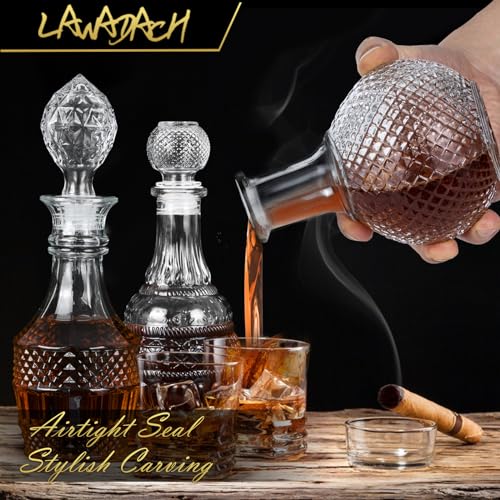 LAWADACH Liquor Decanters Whiskey Decanter Set - Creative Glass Decanter for Liquor,Decanter for Tequila,Bourbon and Vodka Unique Whiskey Presents for Man,Dad and Home Bar Decor(17.6oz*2, 17oz*1) - Image 4