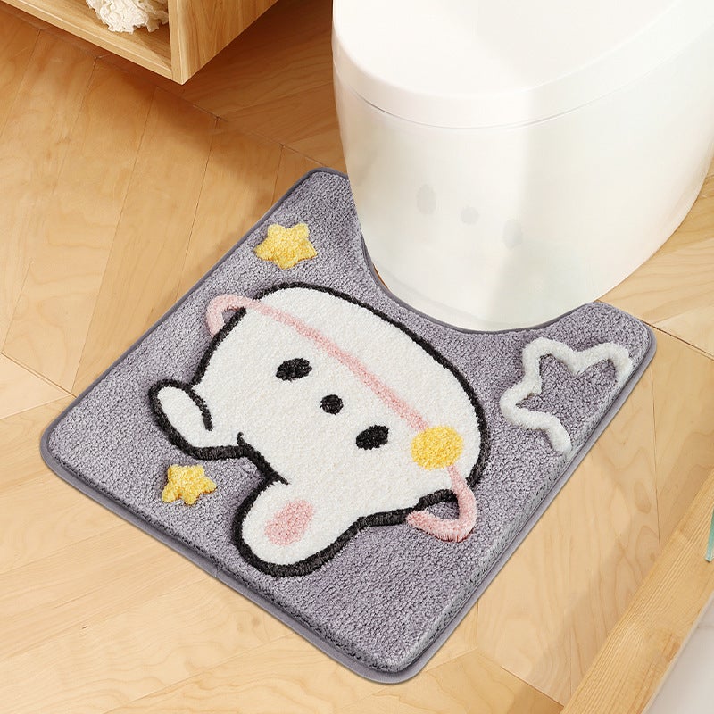 Modern simple ins bathroom floor mat household toilet mat square bathroom flocking carpet toilet absorbent mat(Star picking rabbit, 50*55cm) - Image 1