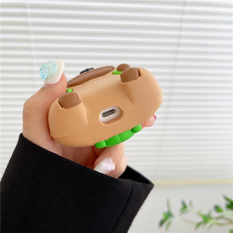 ELVRLA Earphone Case for AirPods 4, Cute Taking Tortoise Backpack Calm Capybara Cover Soft TPU Silicone Case, Lovely Brown Capybara AirPods 4 Cover Protective Skin Shockproof Protector for Earbuds - Image 5