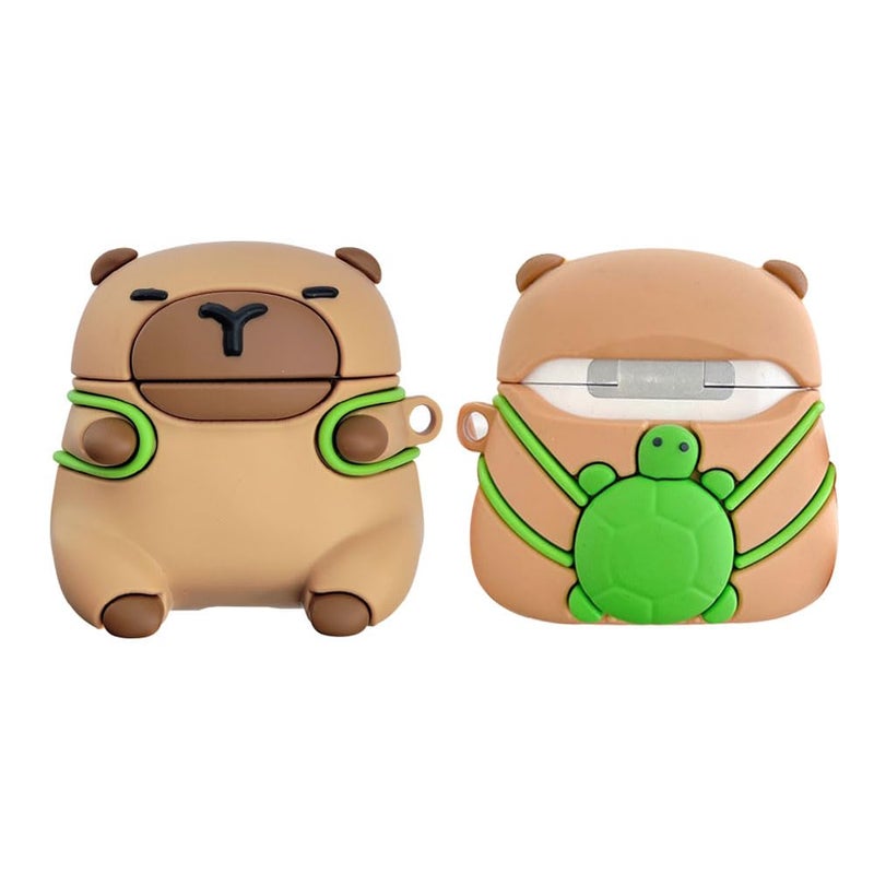 ELVRLA Earphone Case for AirPods 4, Cute Taking Tortoise Backpack Calm Capybara Cover Soft TPU Silicone Case, Lovely Brown Capybara AirPods 4 Cover Protective Skin Shockproof Protector for Earbuds - Image 1