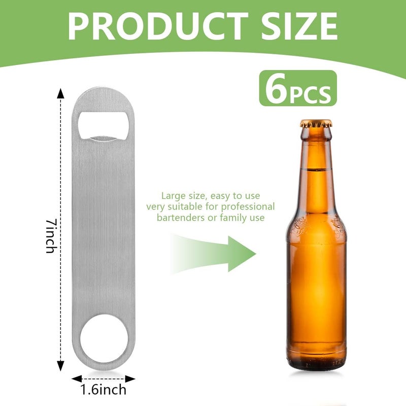 KISEER Heavy Duty Stainless Steel Flat Bottle Opener, 6 Pack Beer Bottle Opener for Kitchen, Bar or Restaurant - Image 2