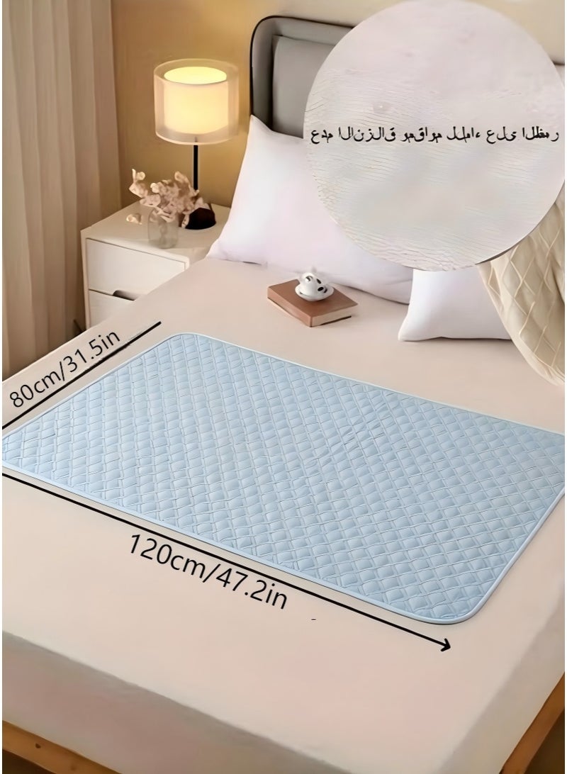 وسادات سرير فاخرة مضادة للماء، درع نوم آمن مقاس 120 × 80 سم، وسادة سرير قابلة لإعادة الاستخدام وقابلة للغسل للعناية بكبار السن والأطفال والحيوانات الأليفة، وسادة حفاضات حماية مضادة للتسرب مع طبقات فائقة الامتصاص، وسادات سفلية ماصة (أزرق) - Image 1