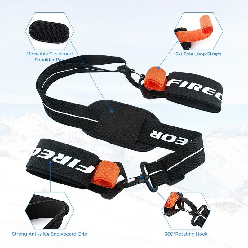 FIREOR Ski Carrier Strap, Snowboard, Pole and Boot Carry Sling Band Kit for Family Men Women & Kids, Skiing Accessories Gifts - Image 3