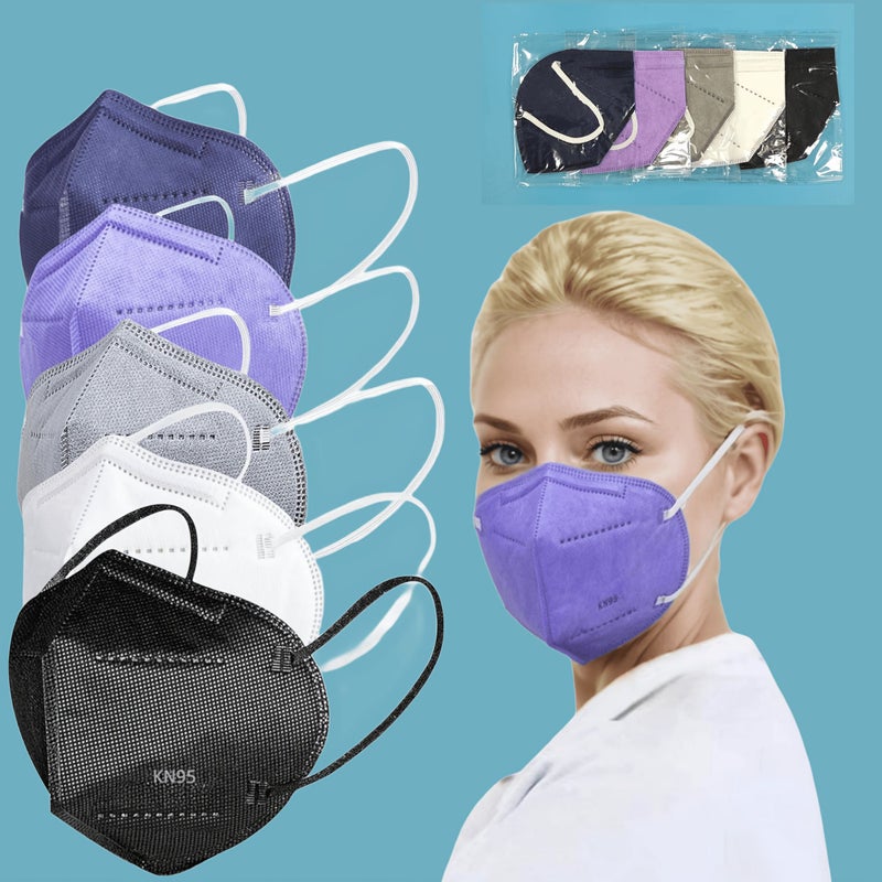 50 Pcs KN95 Breathable Face Masks 5 Layers Hypoallergenic Disposable Foldable Mix Colors Protective Cup Folding - Image 1