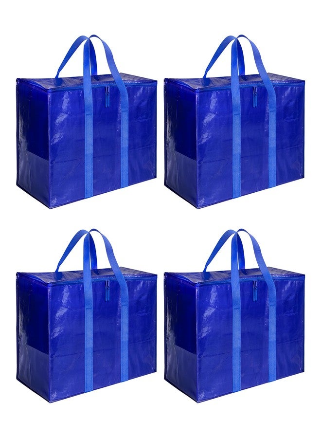 Simple Deluxe 4 Pack Moving Bags, Heavy Duty Storage Totes with Lids, Sturdy Handles& Zipper, Moving Boxes Alternative, Extra Large, for Clothes Packing, Moving Supplies, Blue - Image 1