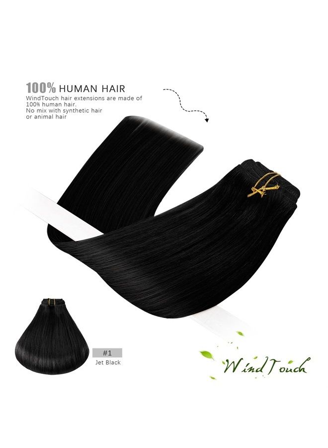WindTouch Clip in Hair Extensions Human Hair Jet Black Hair Extensions Solid Black For Black Women 15Inch 70g Straight #1 Gift for Women - Image 2