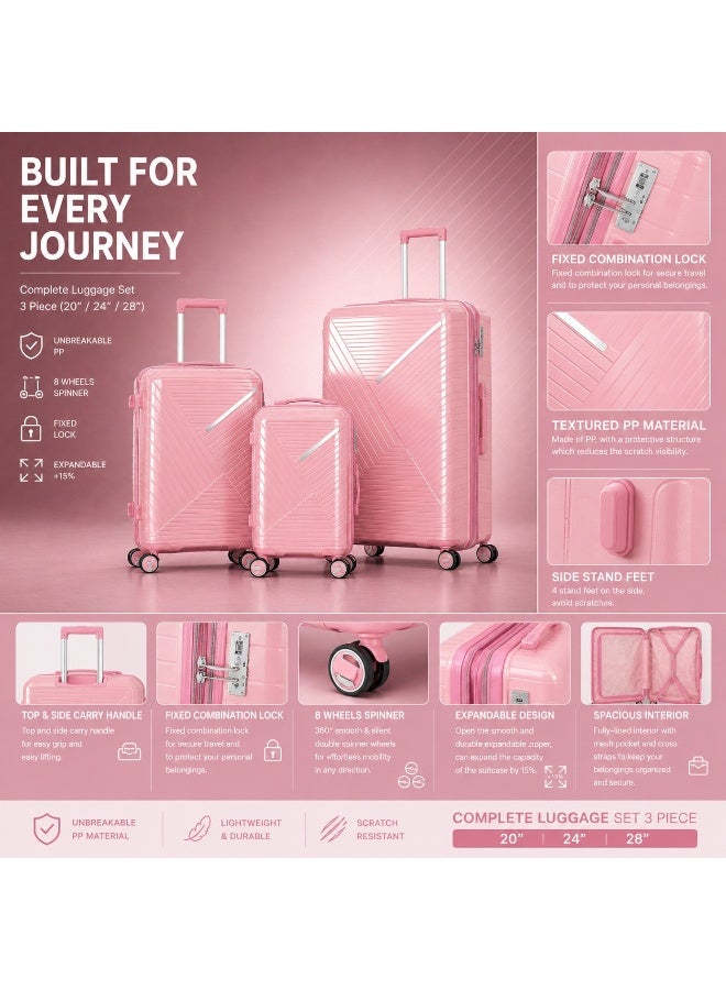 3 Piece Hard Shell Luggage Set for Travel, Durable Suitcases for Organized Packing, Holidays and Family Trips - Image 1