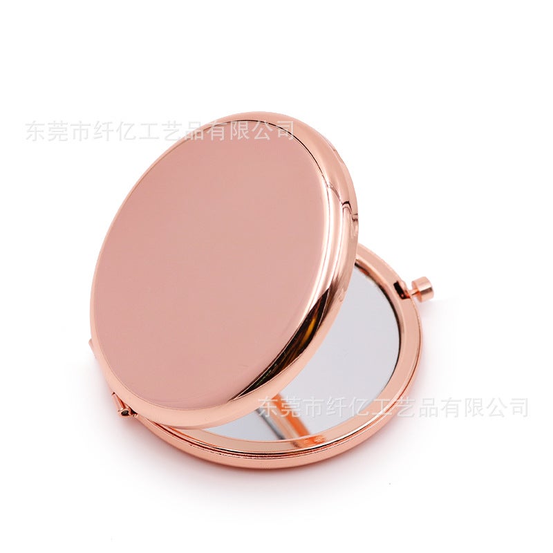 Rose Gold Metal Cosmetic Mirror Environmental Protection Electroplating Portable Folding Small Mirror Double-Sided Light Simple - Image 1