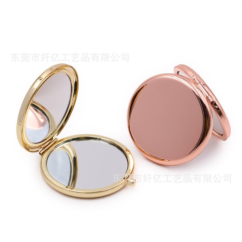 Rose Gold Metal Cosmetic Mirror Environmental Protection Electroplating Portable Folding Small Mirror Double-Sided Light Simple - Image 3
