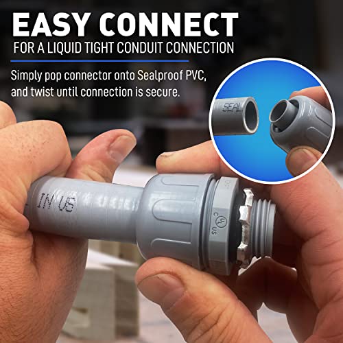 Sealproof 1/2-Inch Non-Metallic Liquid-Tight Conduit and Connector Kit, 25 Foot Made in USA Flexible Electrical Conduit Type B with 4 Straight and 2 90-Degree Conduit Connector Fittings, 1/2" Dia - Image 5