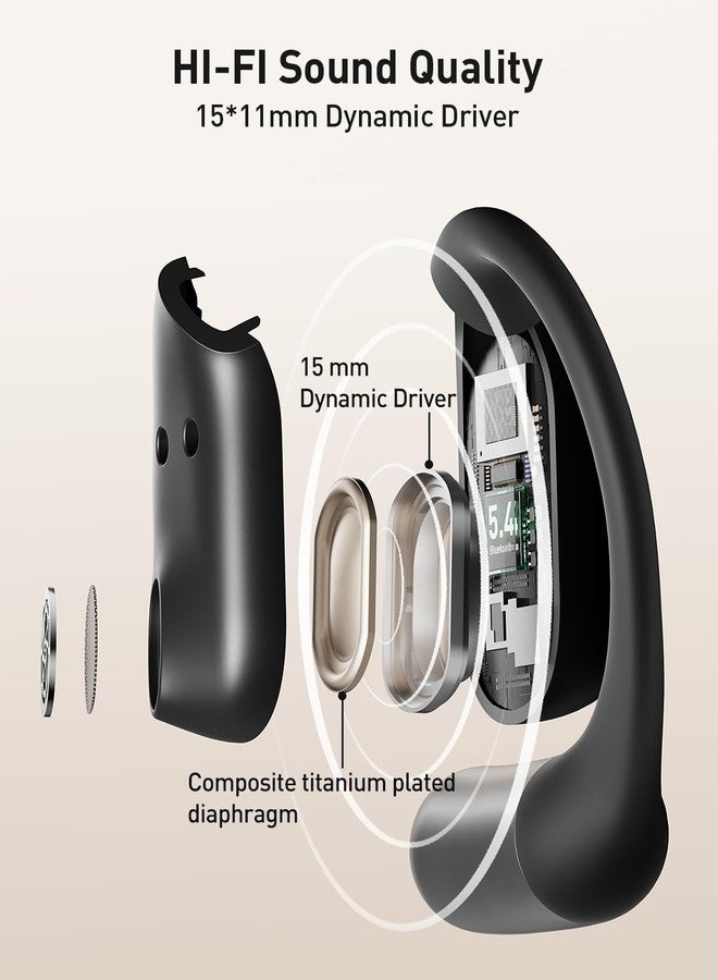 iWALK Open-Ear Headphones, True Wireless Headphones Bluetooth 5.4 Light Earbuds, Ultra Comfort Earhooks, 35H Playtimes, Clear Calls, Air Conduction Stereo Sound with 15mm Drivers for Workouts (Black) - Image 2