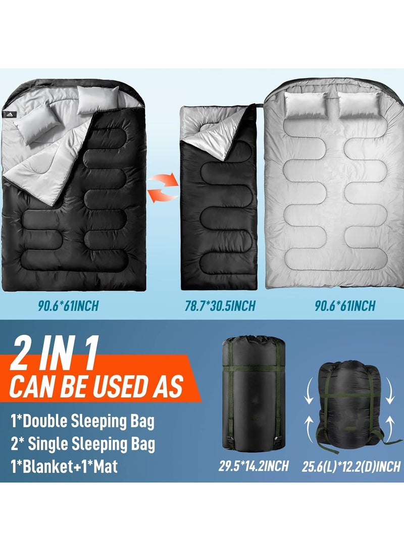 Jorunb 3.2kg 230*160cm Sleeping Bags for Adults, Double Sleeping Bag with 2 Pillows Waterproof Sleeping Bag for Kids 2 Person Cold Weather Sleeping Bags for Family Teens Camping Backpacking Hiking Outdoor - Image 5