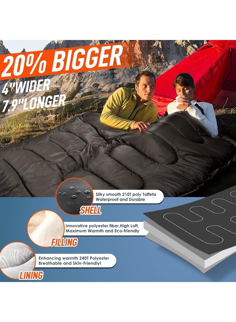 Jorunb 3.2kg 230*160cm Sleeping Bags for Adults, Double Sleeping Bag with 2 Pillows Waterproof Sleeping Bag for Kids 2 Person Cold Weather Sleeping Bags for Family Teens Camping Backpacking Hiking Outdoor - Image 3
