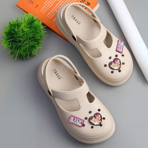 TRASE High Heel Clogs for Women | Adjustable Back Strap Classic Clogs |Comfortable Clogs for Women | Daily Use Stylish Platform Heel Mules (Beige, 8 UK) - Image 3