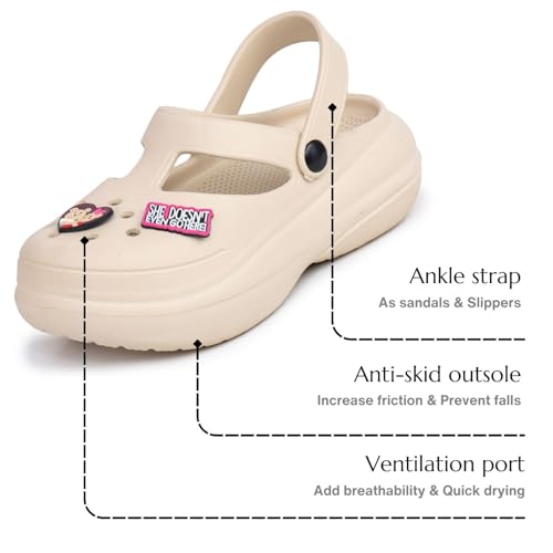 TRASE High Heel Clogs for Women | Adjustable Back Strap Classic Clogs |Comfortable Clogs for Women | Daily Use Stylish Platform Heel Mules (Beige, 8 UK) - Image 2
