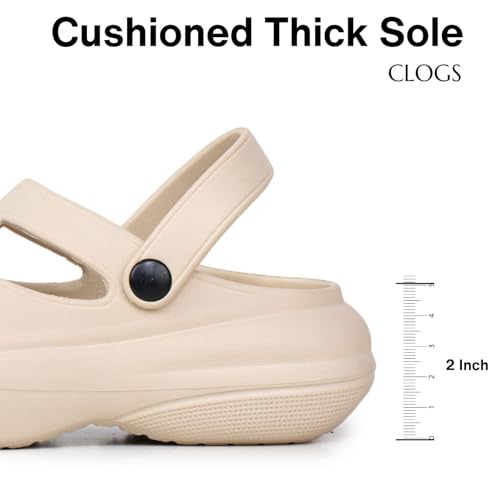 TRASE High Heel Clogs for Women | Adjustable Back Strap Classic Clogs |Comfortable Clogs for Women | Daily Use Stylish Platform Heel Mules (Beige, 8 UK) - Image 5