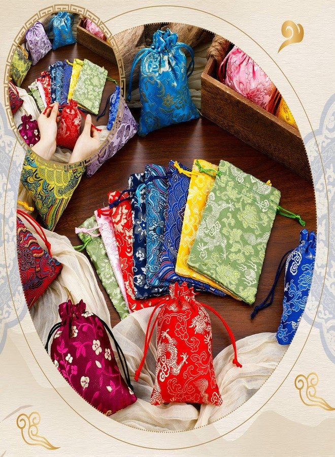 SilTriangle 60 Pcs Chinese Silk Jewelry Pouch Bag Drawstring Coin Purse Embroidered Small Purse Organizer Gift Pouch Colors Value Set - Image 4