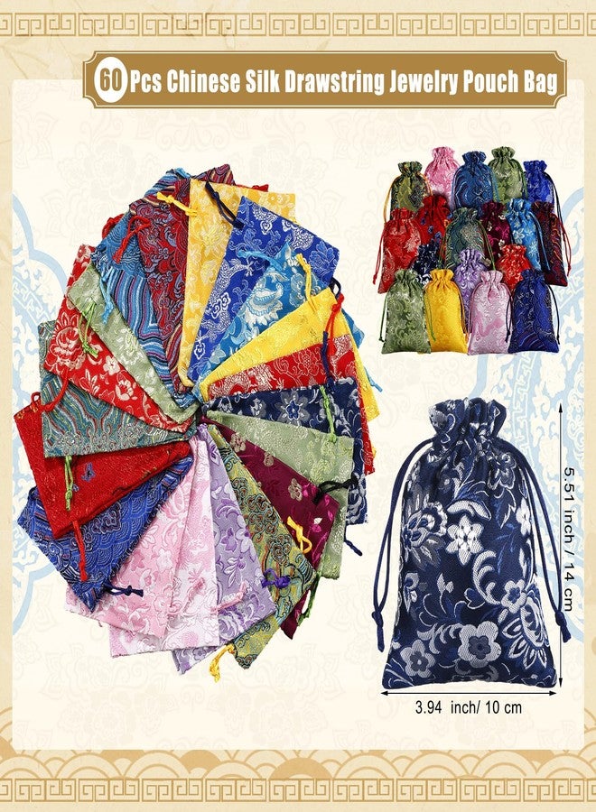 SilTriangle 60 Pcs Chinese Silk Jewelry Pouch Bag Drawstring Coin Purse Embroidered Small Purse Organizer Gift Pouch Colors Value Set - Image 2