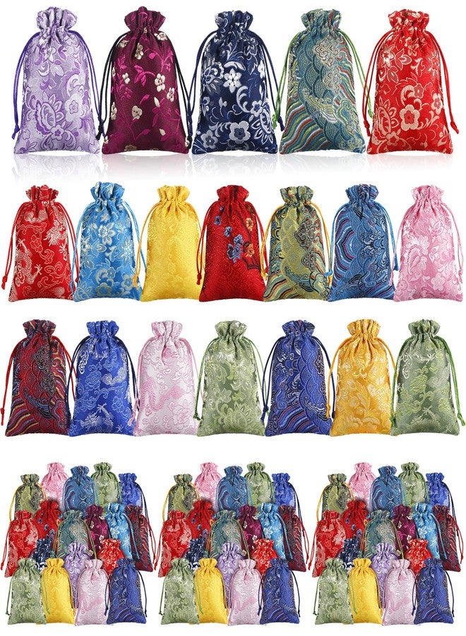 SilTriangle 60 Pcs Chinese Silk Jewelry Pouch Bag Drawstring Coin Purse Embroidered Small Purse Organizer Gift Pouch Colors Value Set - Image 1