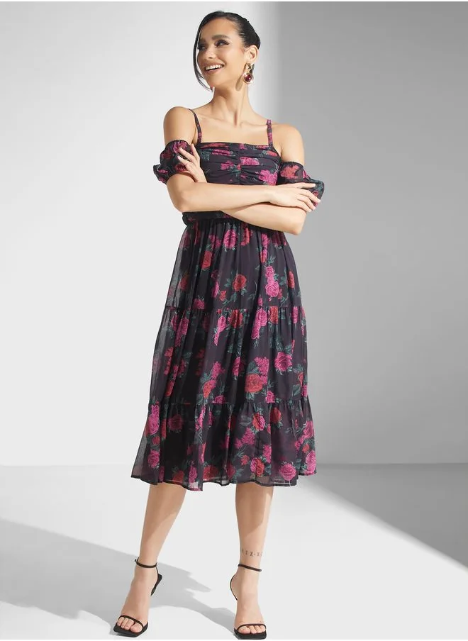 Anaya With Love Floral Print Ruffle Dress