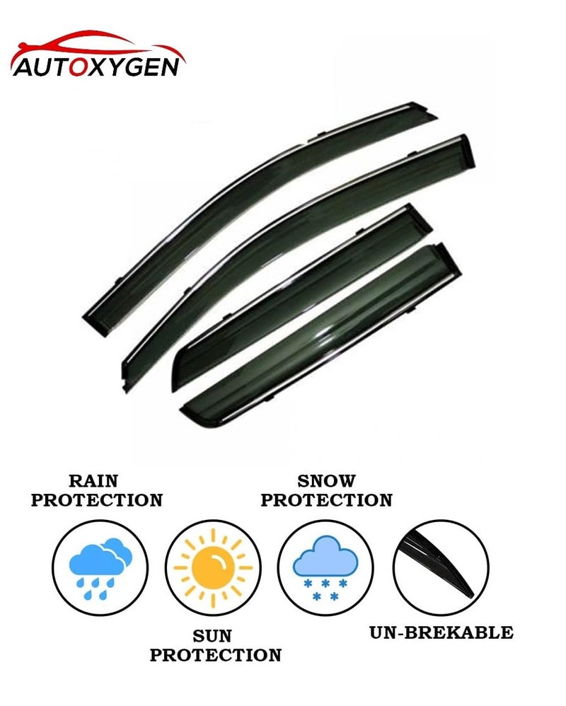 AUTOXYGEN Car Chrome Line Rain Wind Door Visor/Side Window Deflector/Rain Guard/Wind Guard Accessories Compatible For Tigor (Set of 4 Pcs) - Image 2