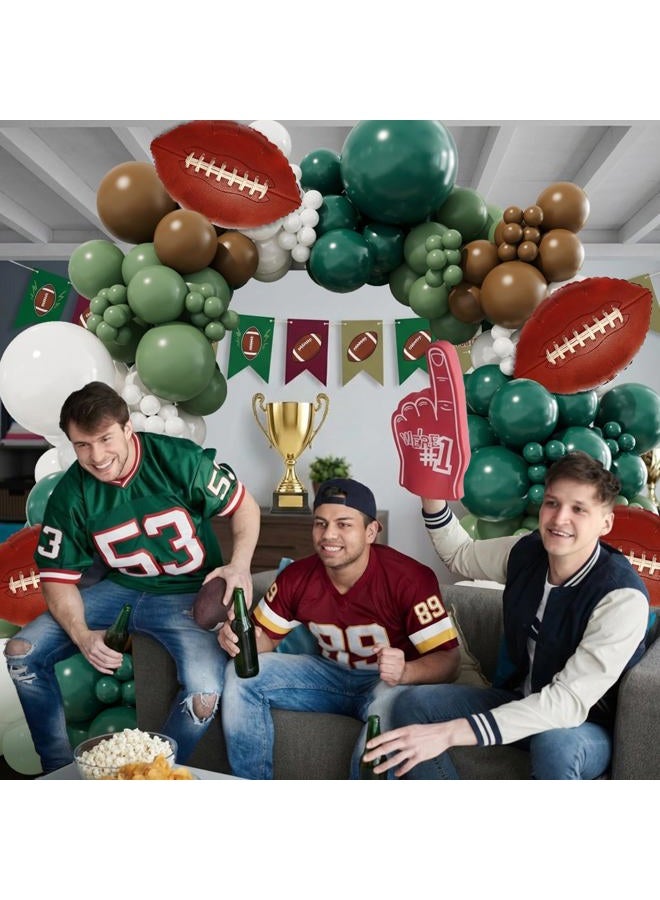 DBKL Football Balloon Garland Arch Kit, 141Pcs Sage Green Brown White Balloons with Football Foil Balloon for Touch Down Rugby Birthday Sport Theme Party Decorations - Image 2
